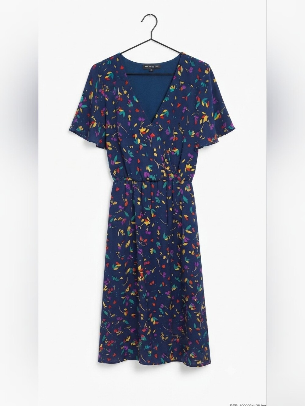 One Clothing Los Angeles Navy Blue Floral Flutter Sleeve V-Neck Dress